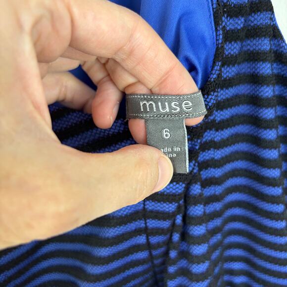 Muse Blue Black lace overlay sleeveless knee-length dress 6 twee - Picture 6 of 7